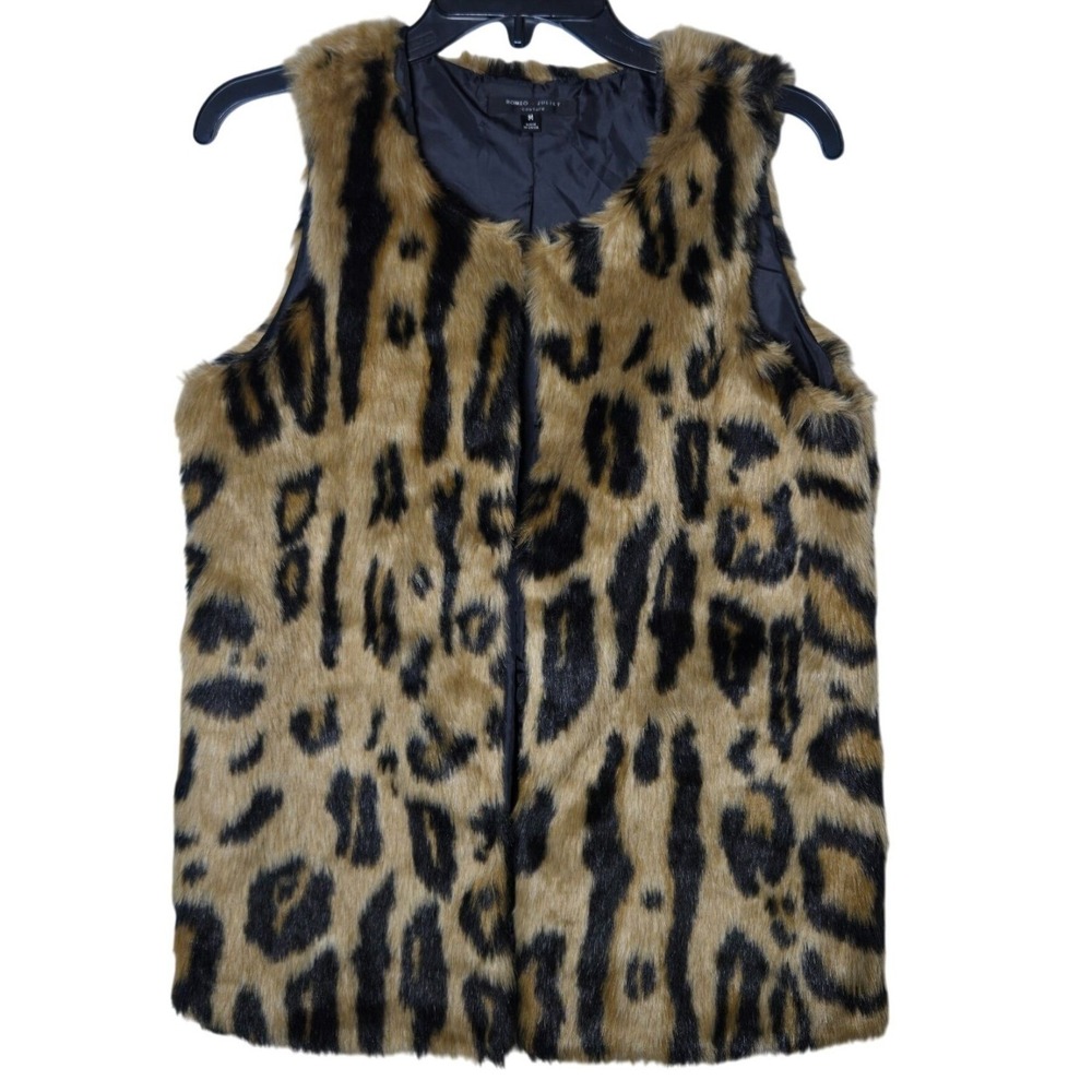 Romeo + Juliet Couture Womens Faux Fur Animal Print Vest Medium Mob Wife Grunge
